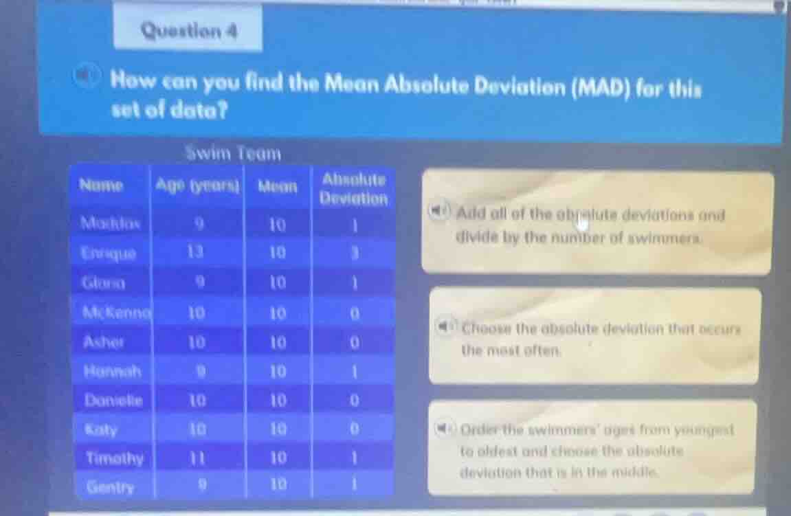 question 4 how can you find the mean absolute deviation (mad) for this …