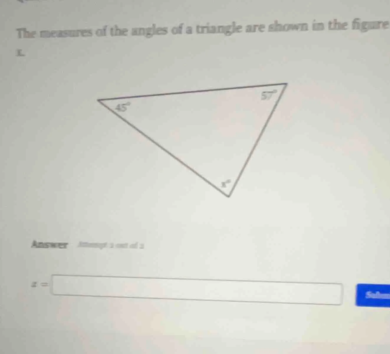 the measures of the angles of a triangle are shown in the figure. answe…
