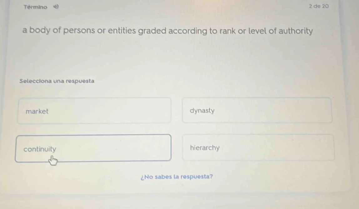 término2 de 20a body of persons or entities graded according to rank or…