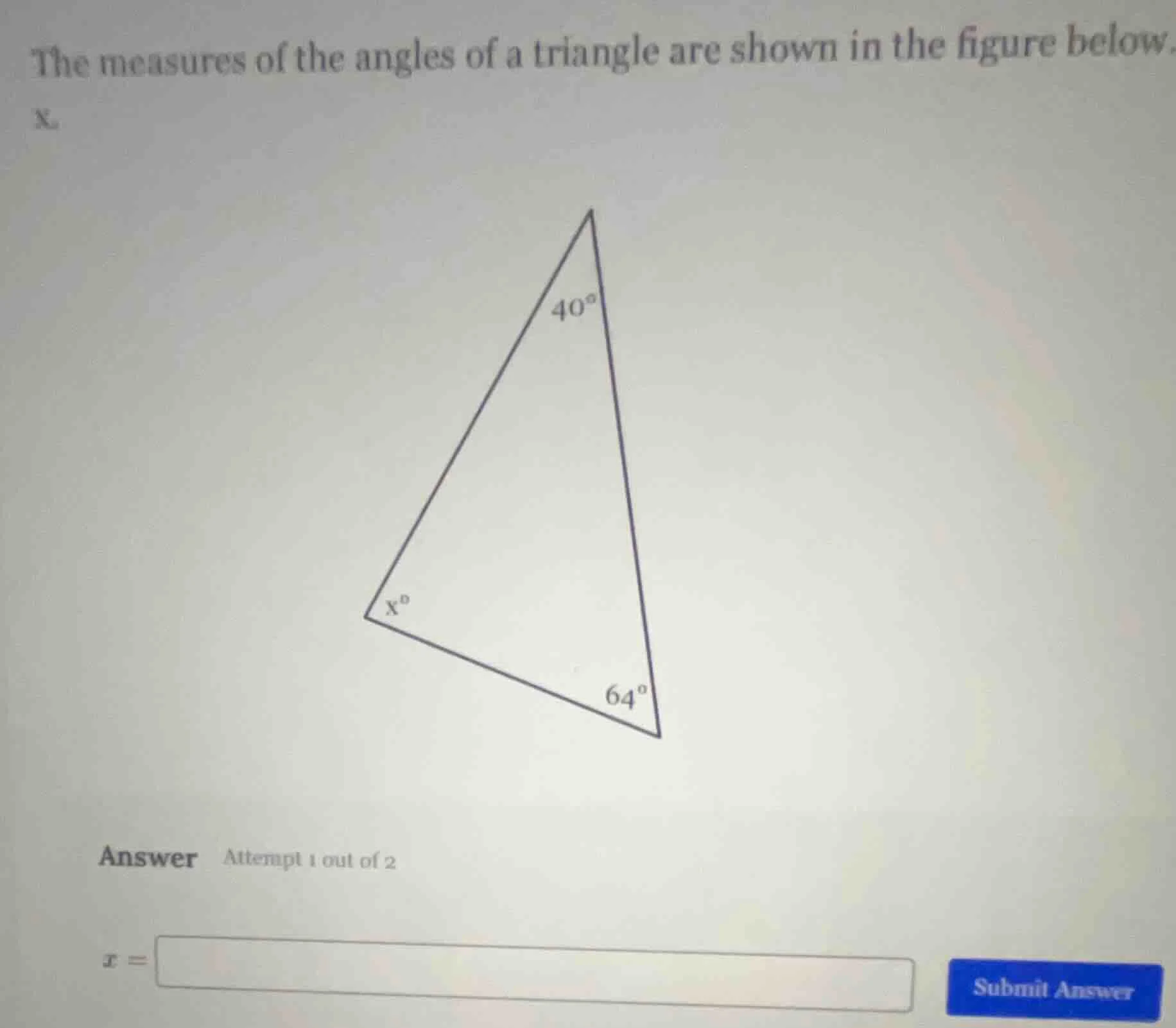 the measures of the angles of a triangle are shown in the figure below.…