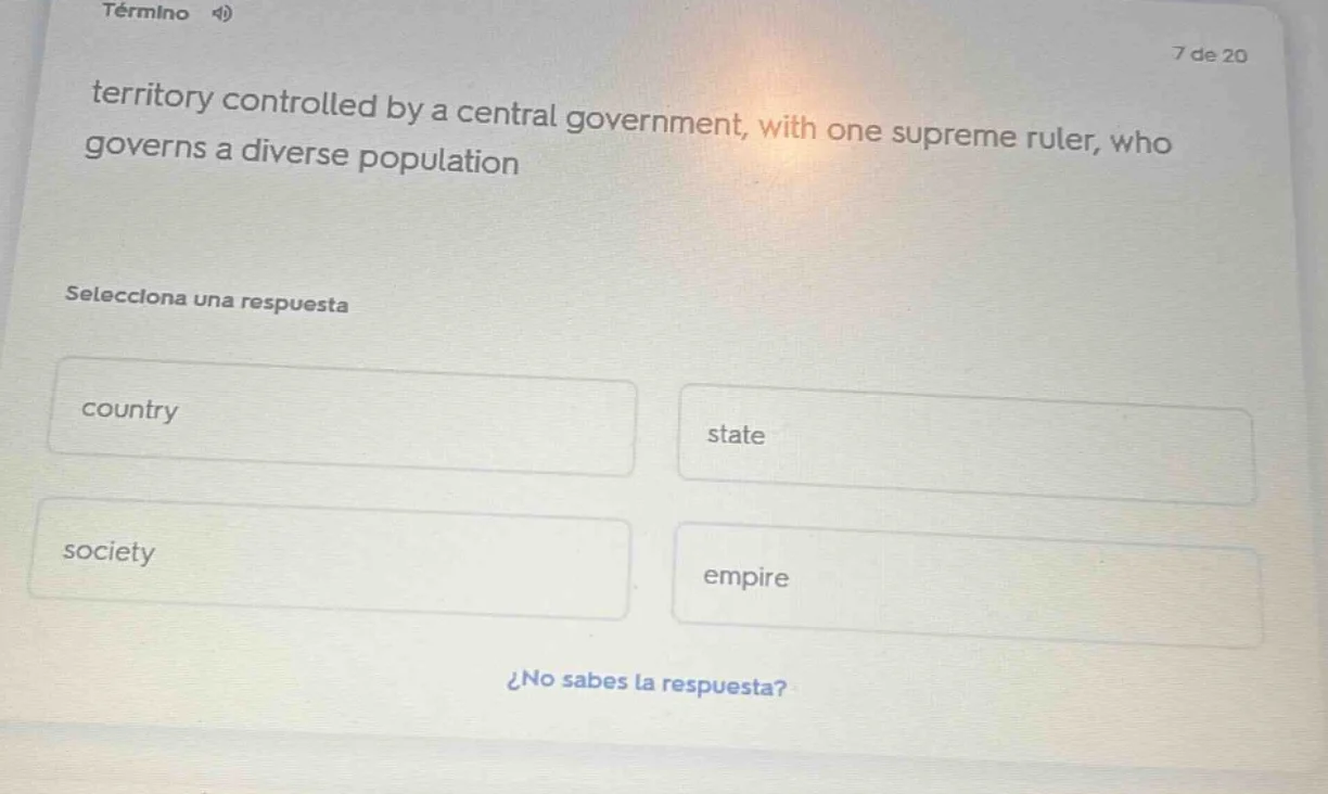 término 4)7 de 20territory controlled by a central government, with one…