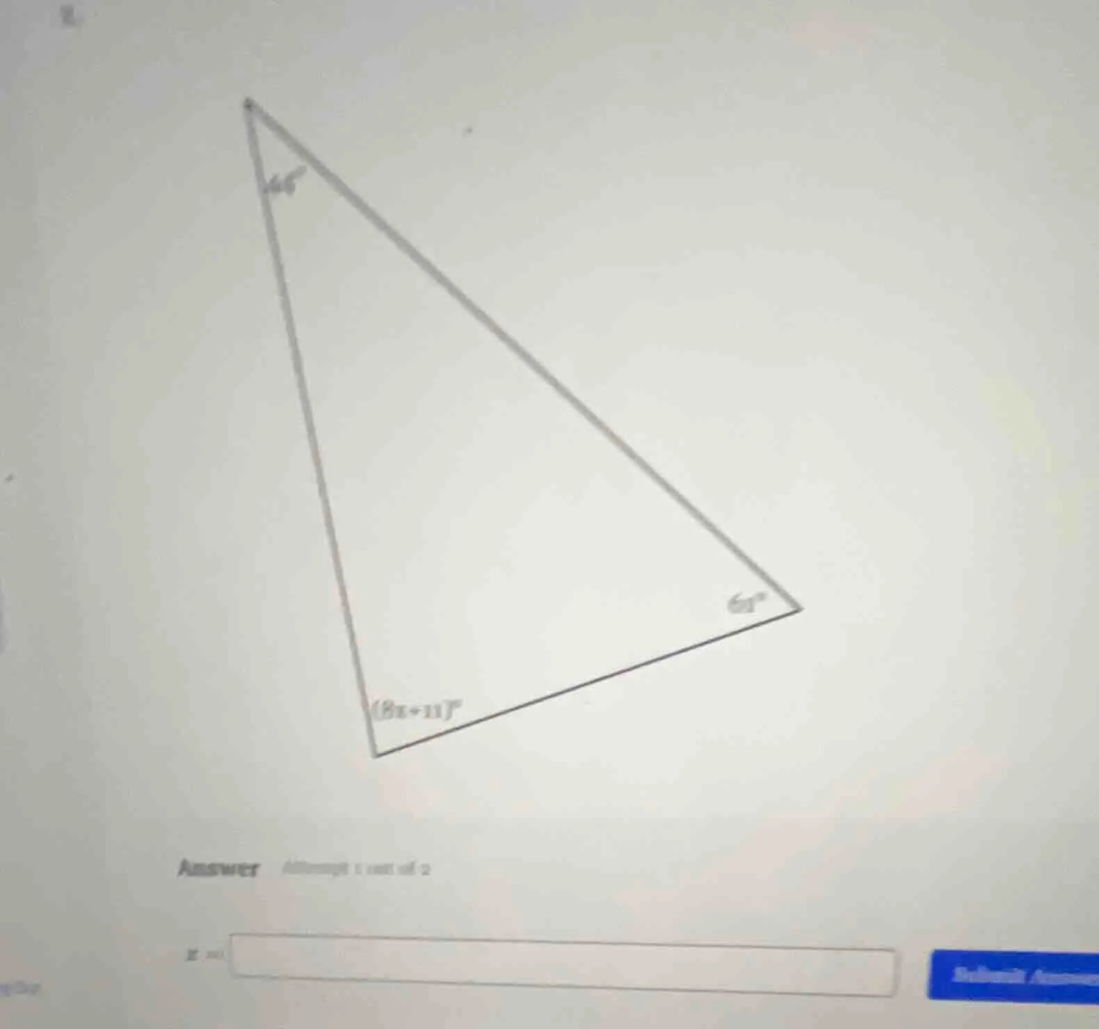 find the value of $x$ for the triangle with angles $46^\\circ$, $61^\\c…