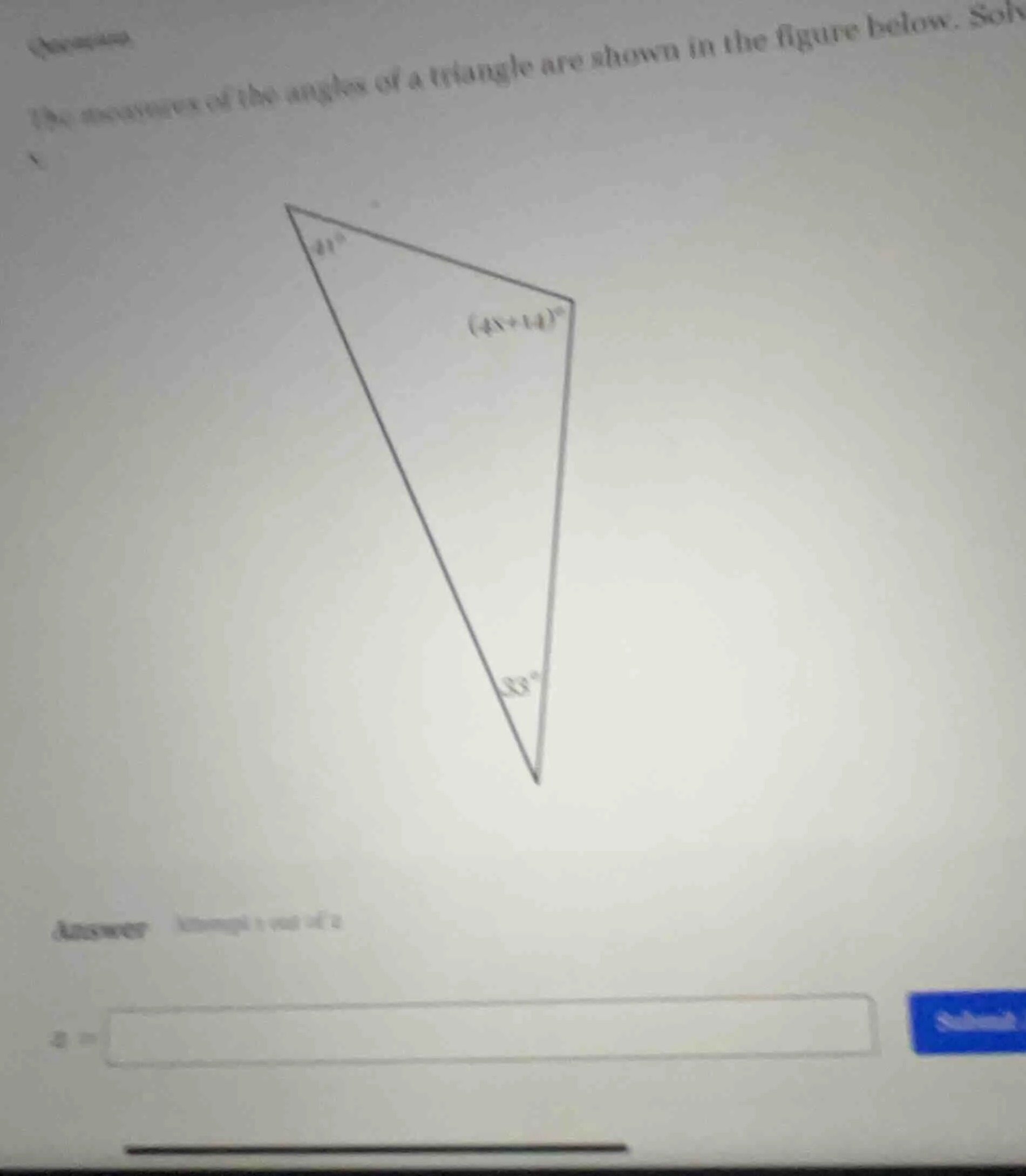 the measures of the angles of a triangle are shown in the figure below.…