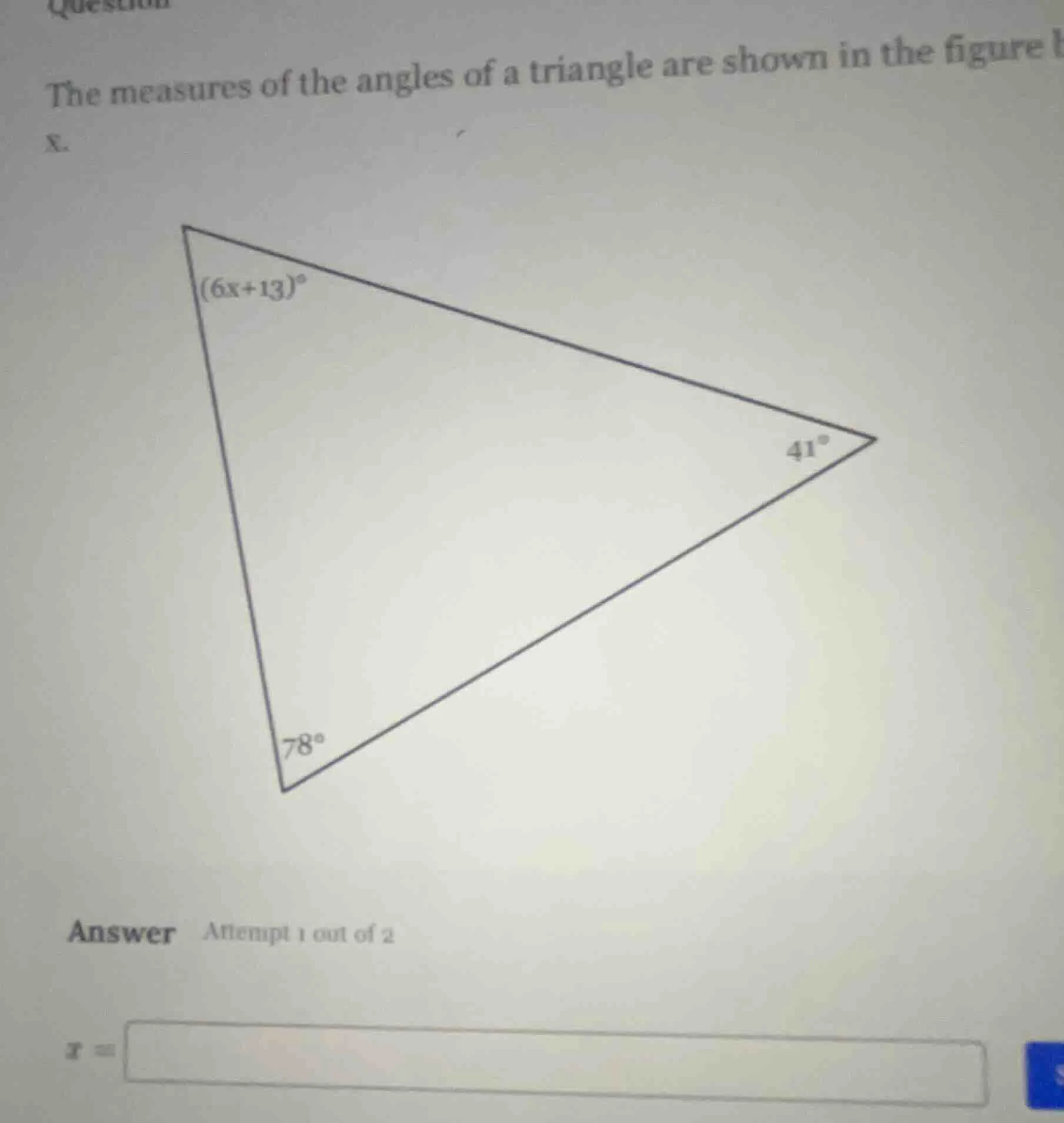 question the measures of the angles of a triangle are shown in the figu…