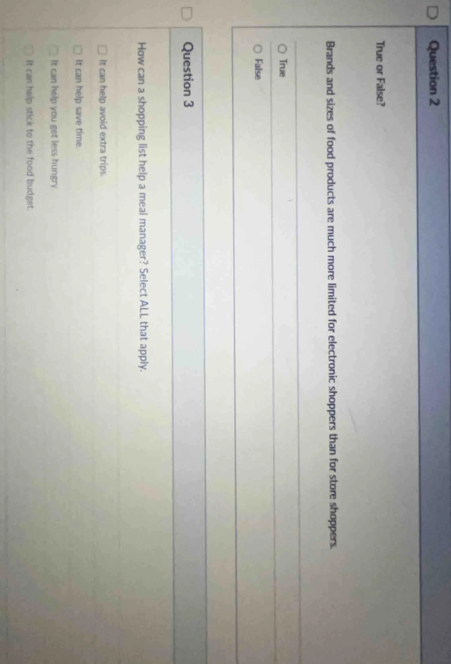 question 2 true or false? brands and sizes of food products are much mo…