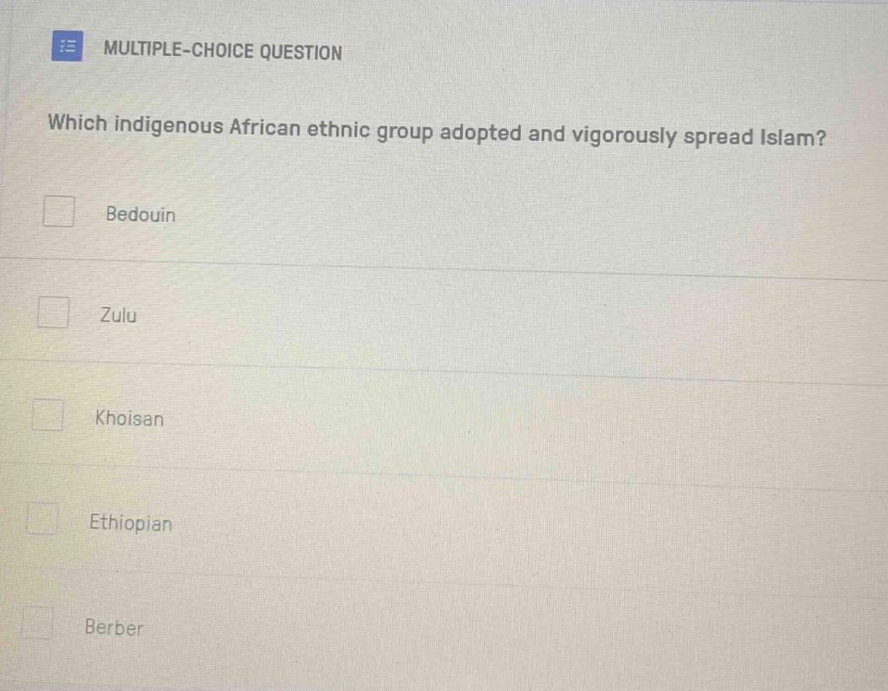 multiple-choice question which indigenous african ethnic group adopted …