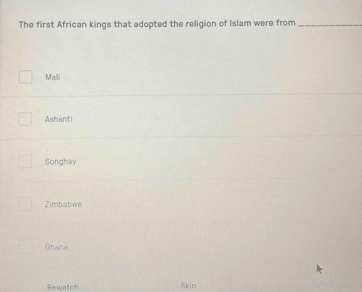 the first african kings that adopted the religion of islam were from __…