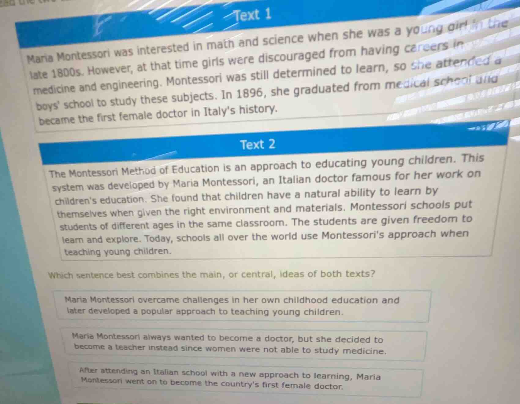 text 1 maria montessori was interested in math and science when she was…