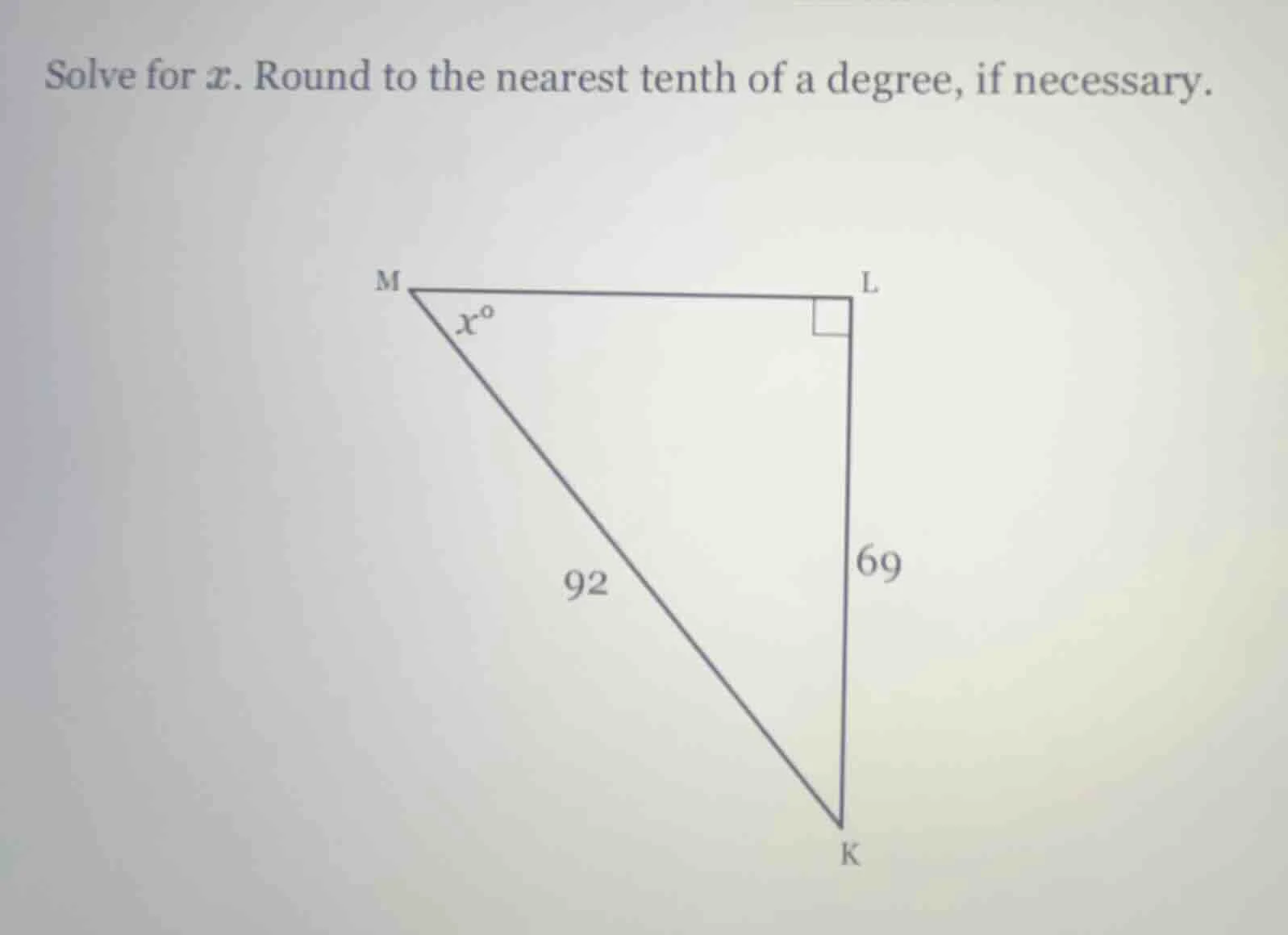 solve for $x$. round to the nearest tenth of a degree, if necessary.