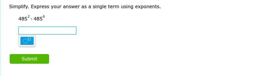 simplify. express your answer as a single term using exponents. $485^{2…