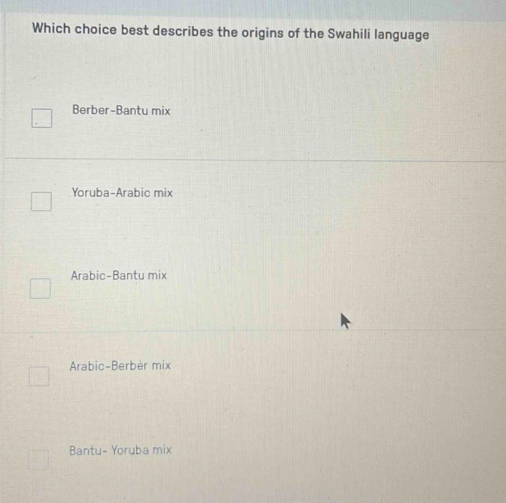 which choice best describes the origins of the swahili language berber-…