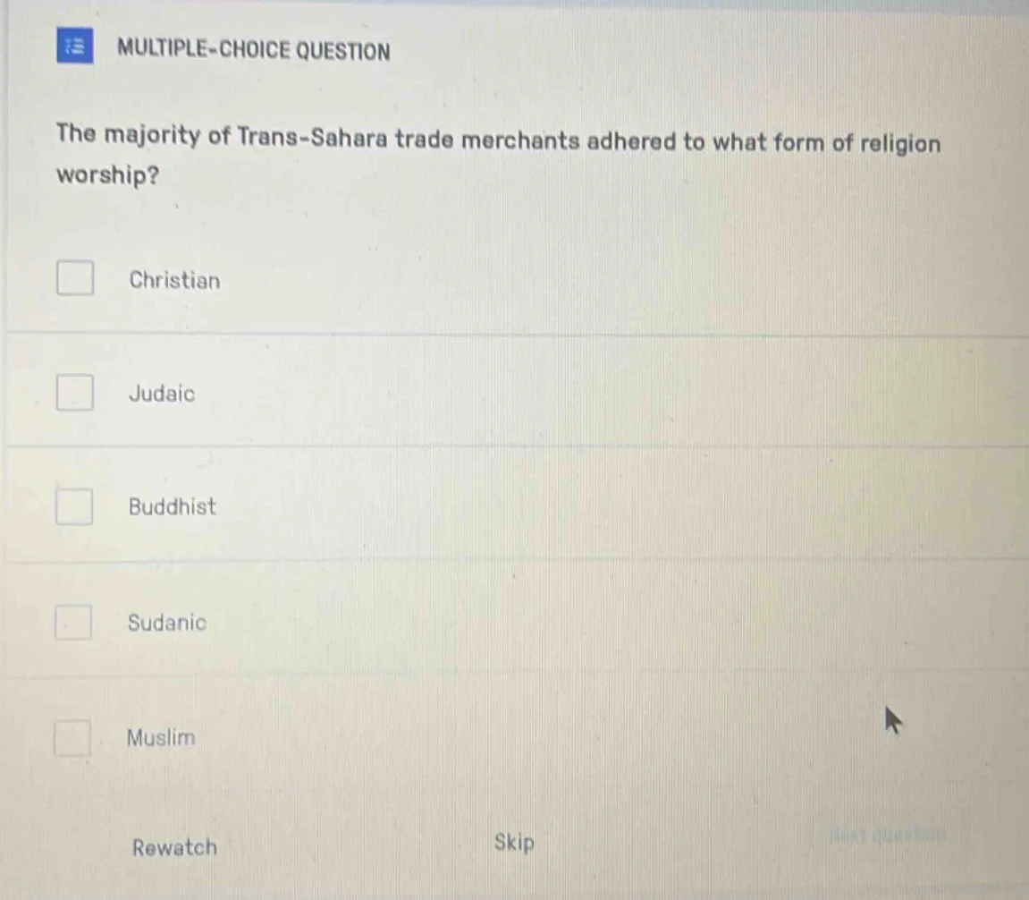 multiple-choice question the majority of trans-sahara trade merchants a…
