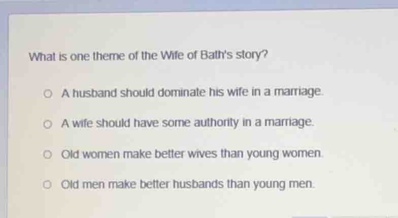 what is one theme of the wife of baths story? a husband should dominate…