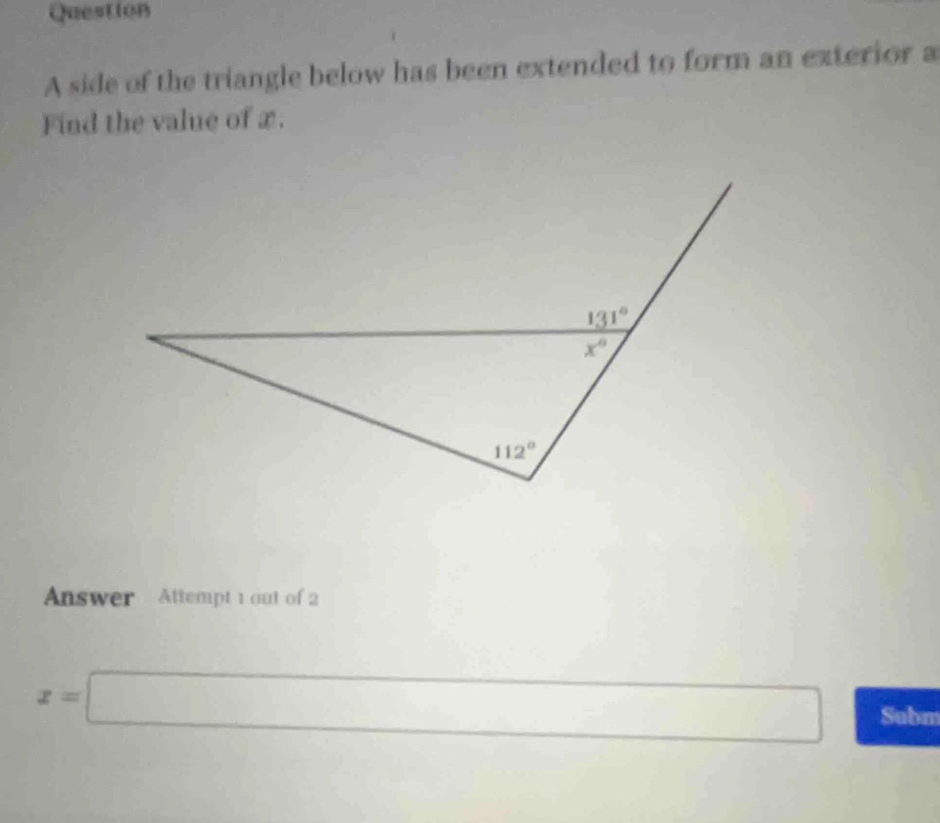 question a side of the triangle below has been extended to form an exte…