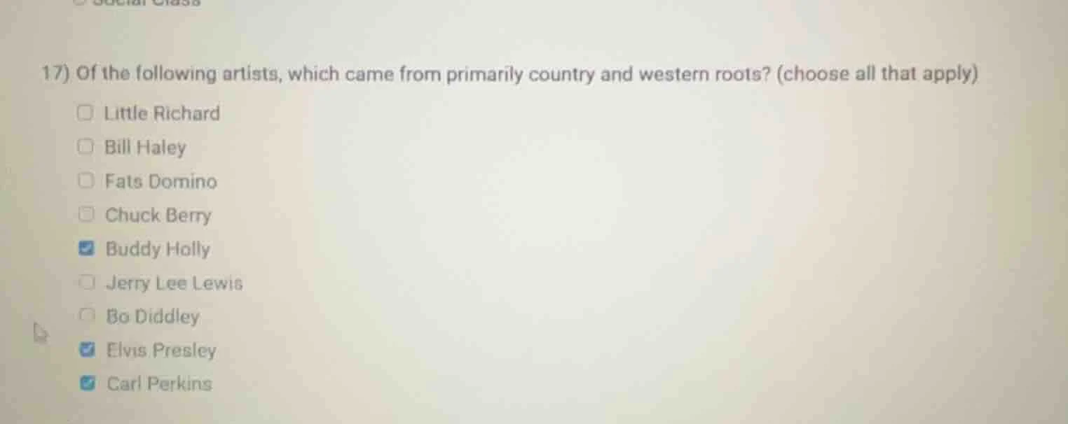 17) of the following artists, which came from primarily country and wes…