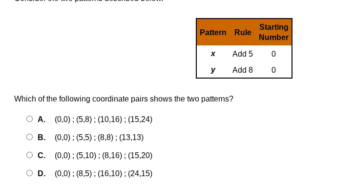 which of the following coordinate pairs shows the two patterns? a. (0,0…
