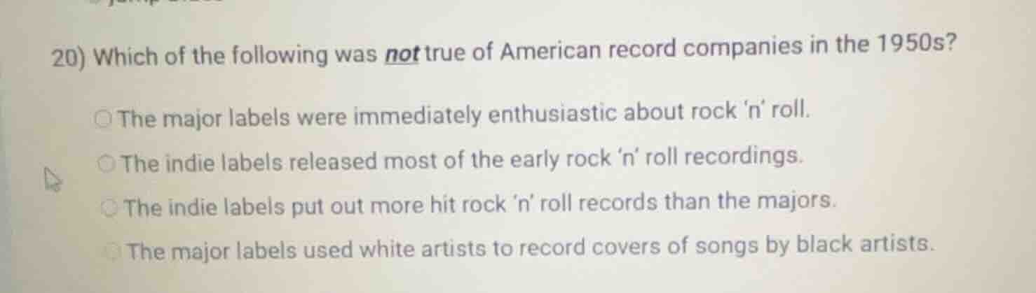 20) which of the following was not true of american record companies in…