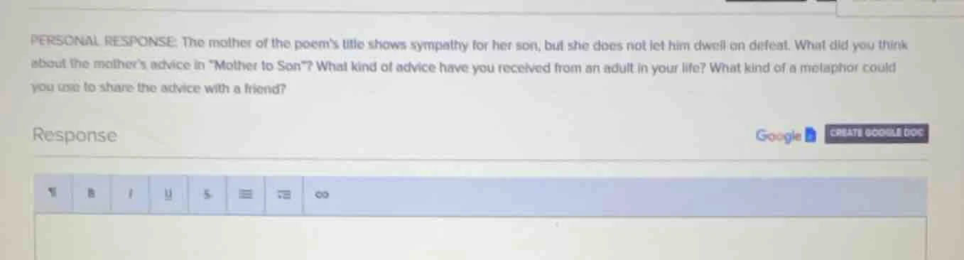 personal response: the mother of the poems title shows sympathy for her…