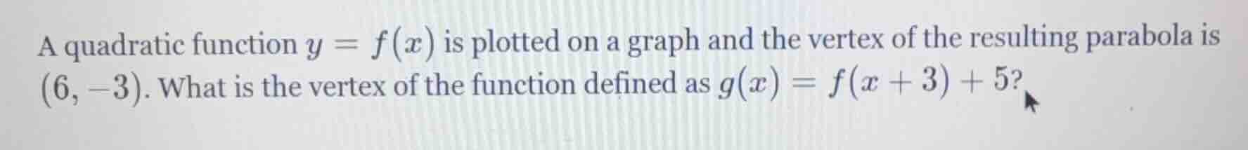 a quadratic function $y = f(x)$ is plotted on a graph and the vertex of…