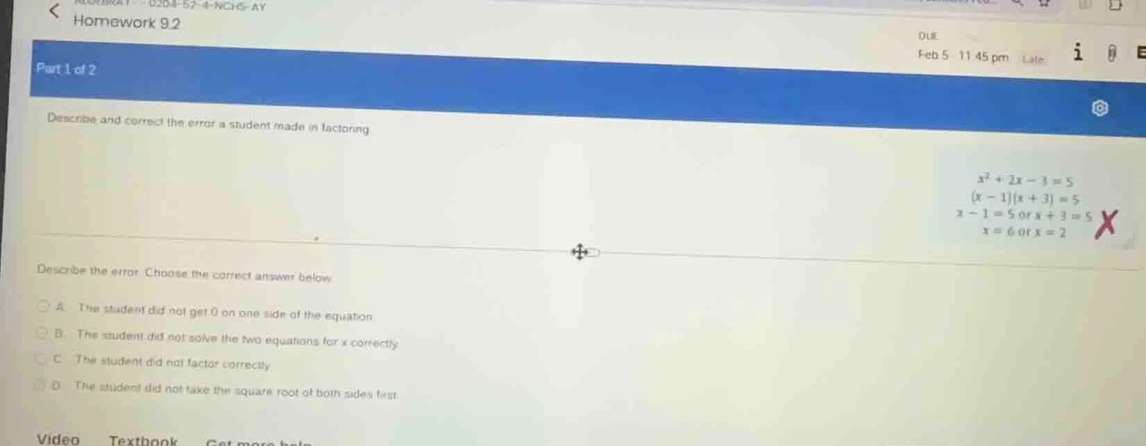 homework 9.2 due feb 5-11:45 pm late part 1 of 2 describe and correct t…