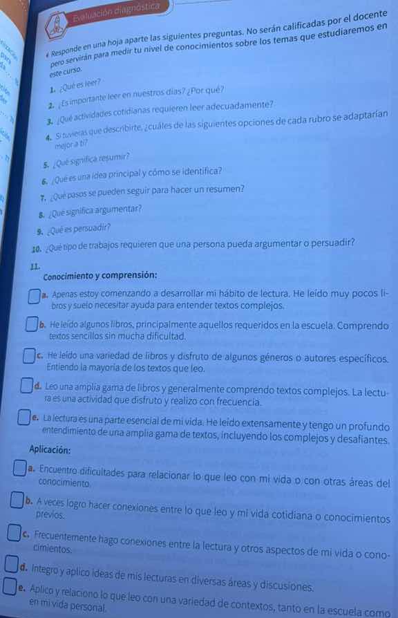 evaluación diagnósticaresponde en una hoja aparte las siguientes pregun…