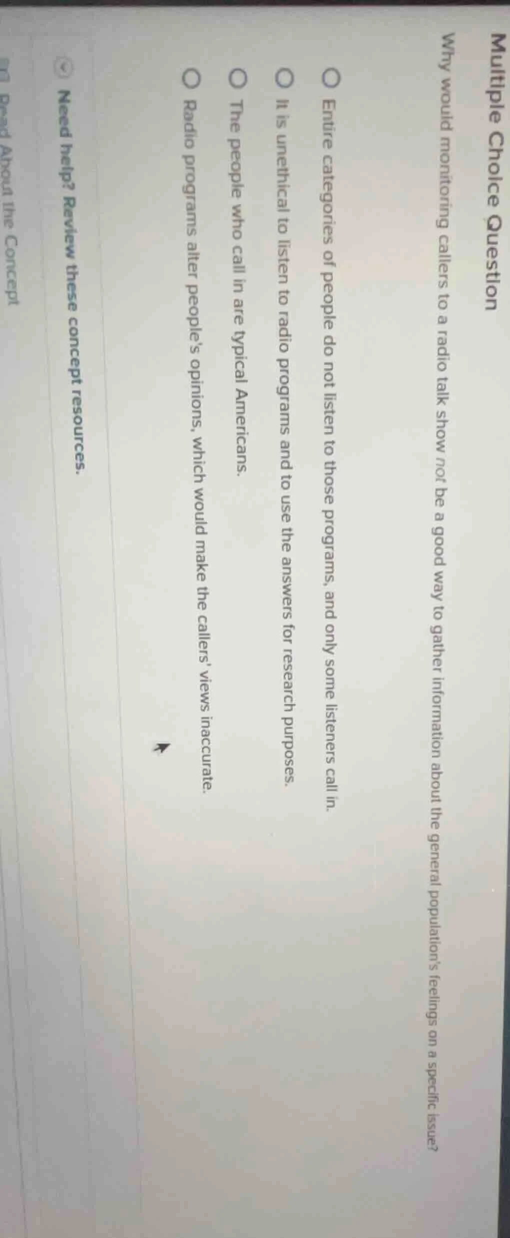 multiple choice question why would monitoring callers to a radio talk s…