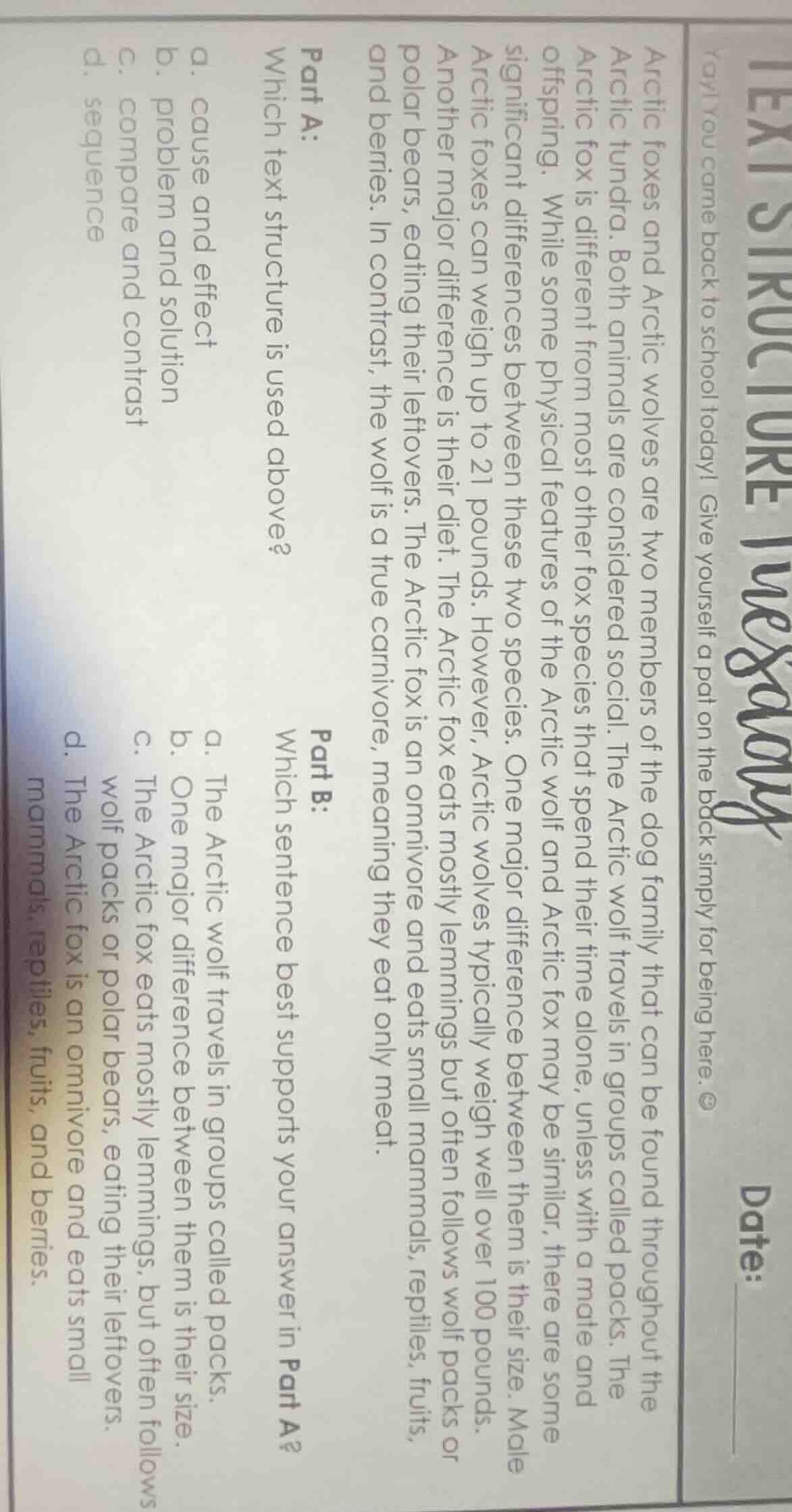 text structure tuesday yay! you came back to school today! give yoursel…