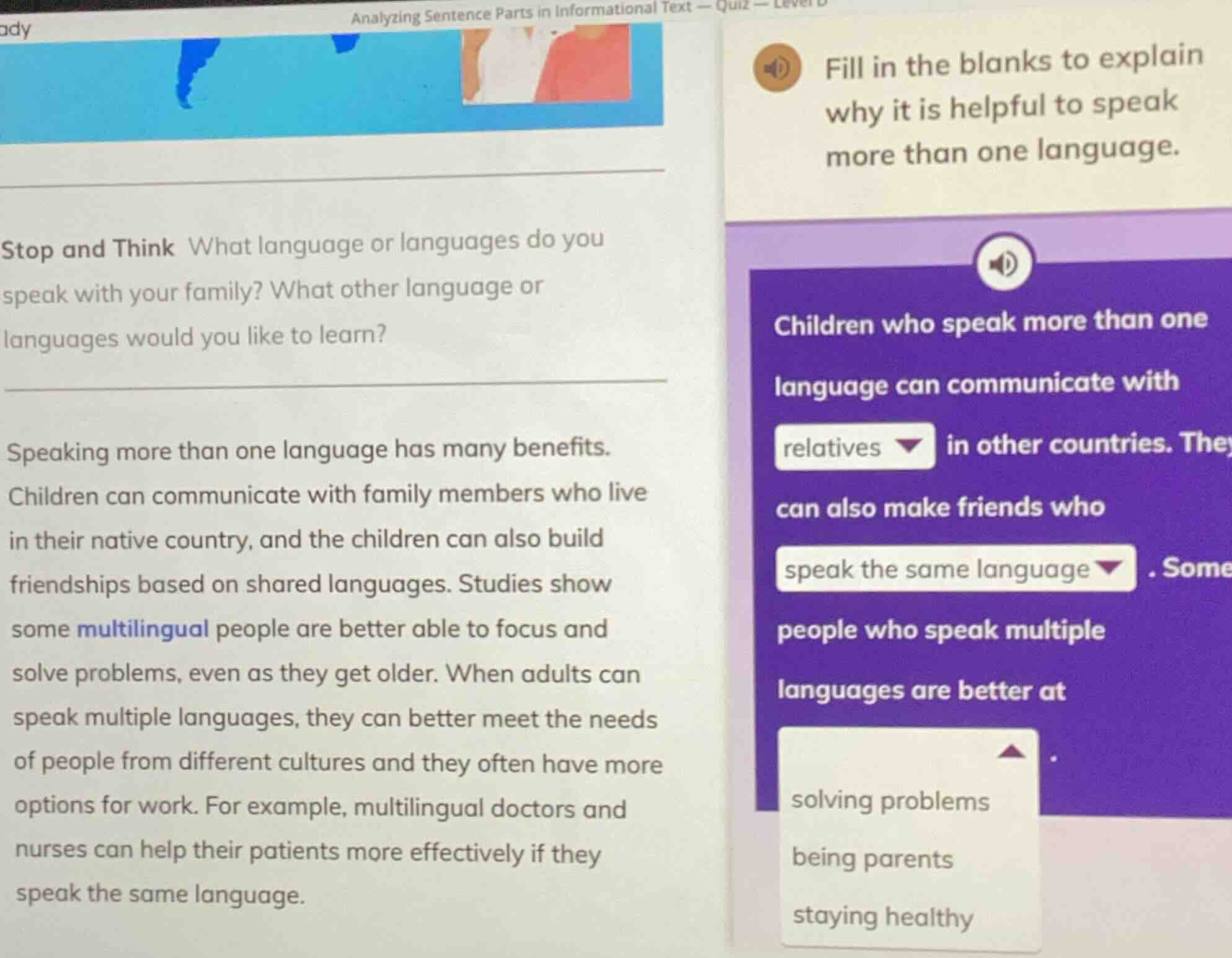 analyzing sentence parts in informational text — quizadystop and think …