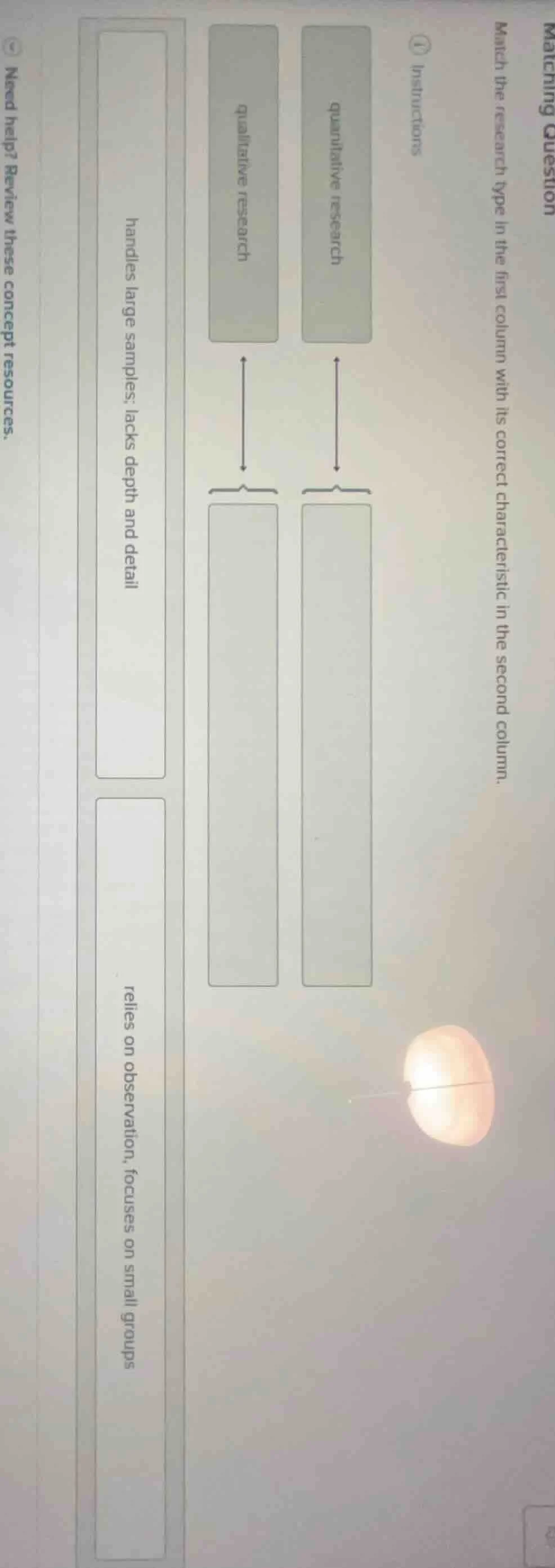 matching question match the research type in the first column with its …