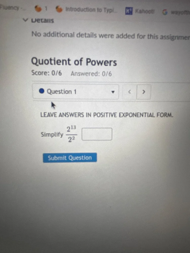 no additional details were added for this assignmen quotient of powers …