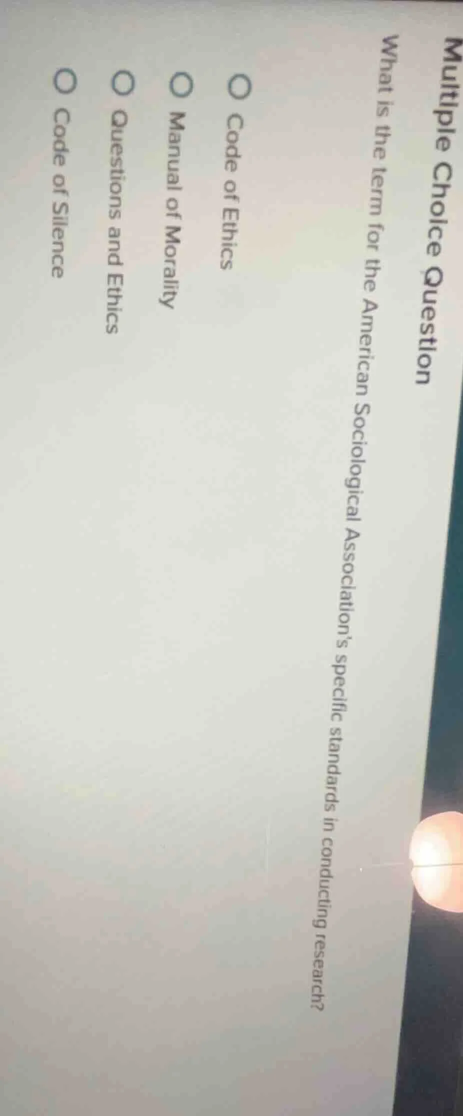 multiple choice question what is the term for the american sociological…