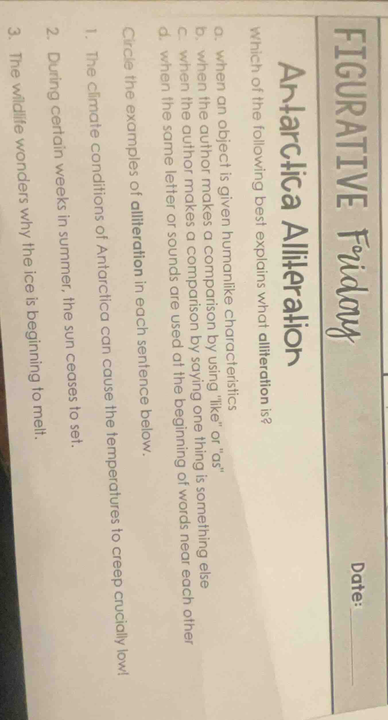 figurative friday date: antarctica alliteration which of the following …