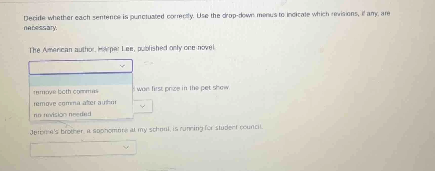 decide whether each sentence is punctuated correctly. use the drop-down…