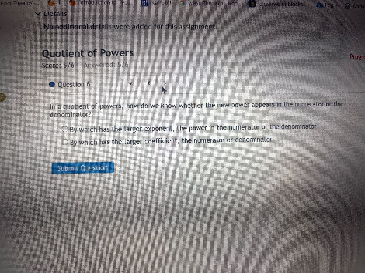 no additional details were added for this assignment. quotient of power…