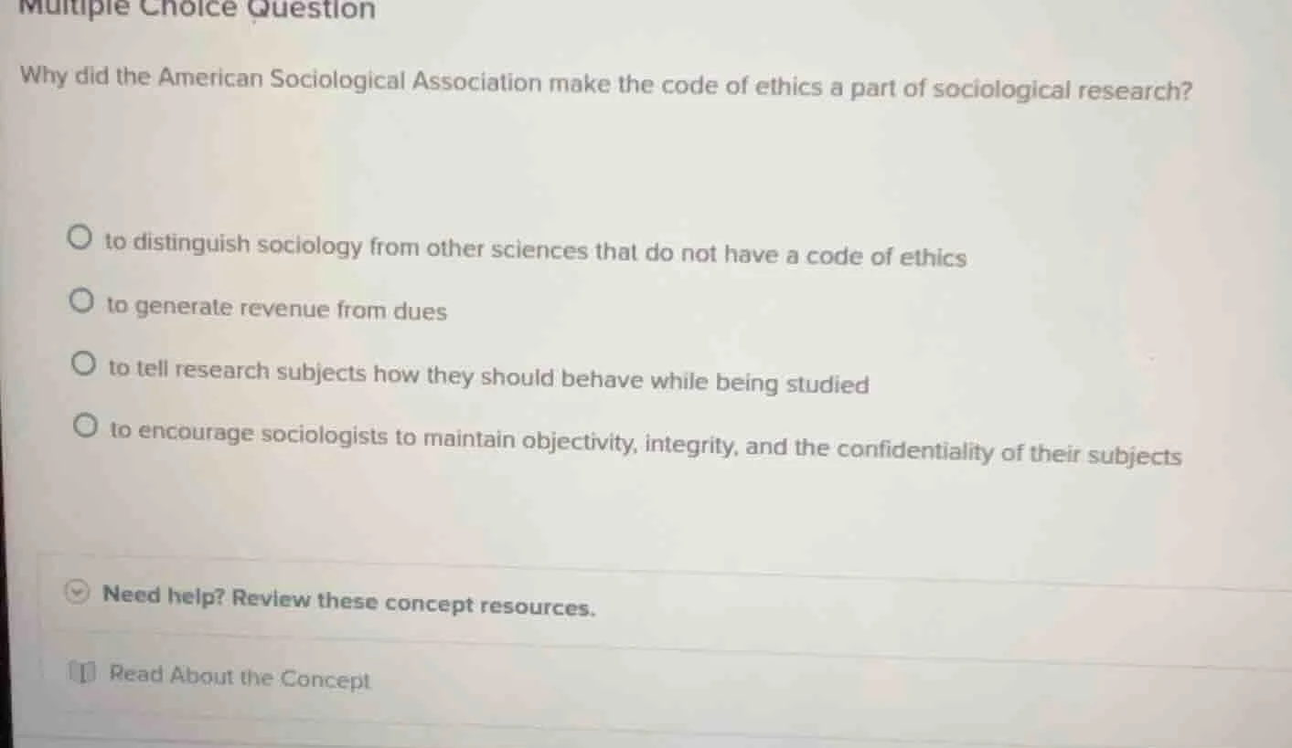 multiple choice question why did the american sociological association …