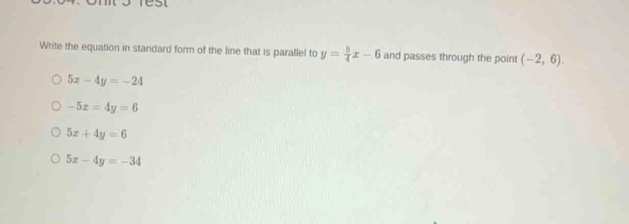 write the equation in standard form of the line that is parallel to $y …