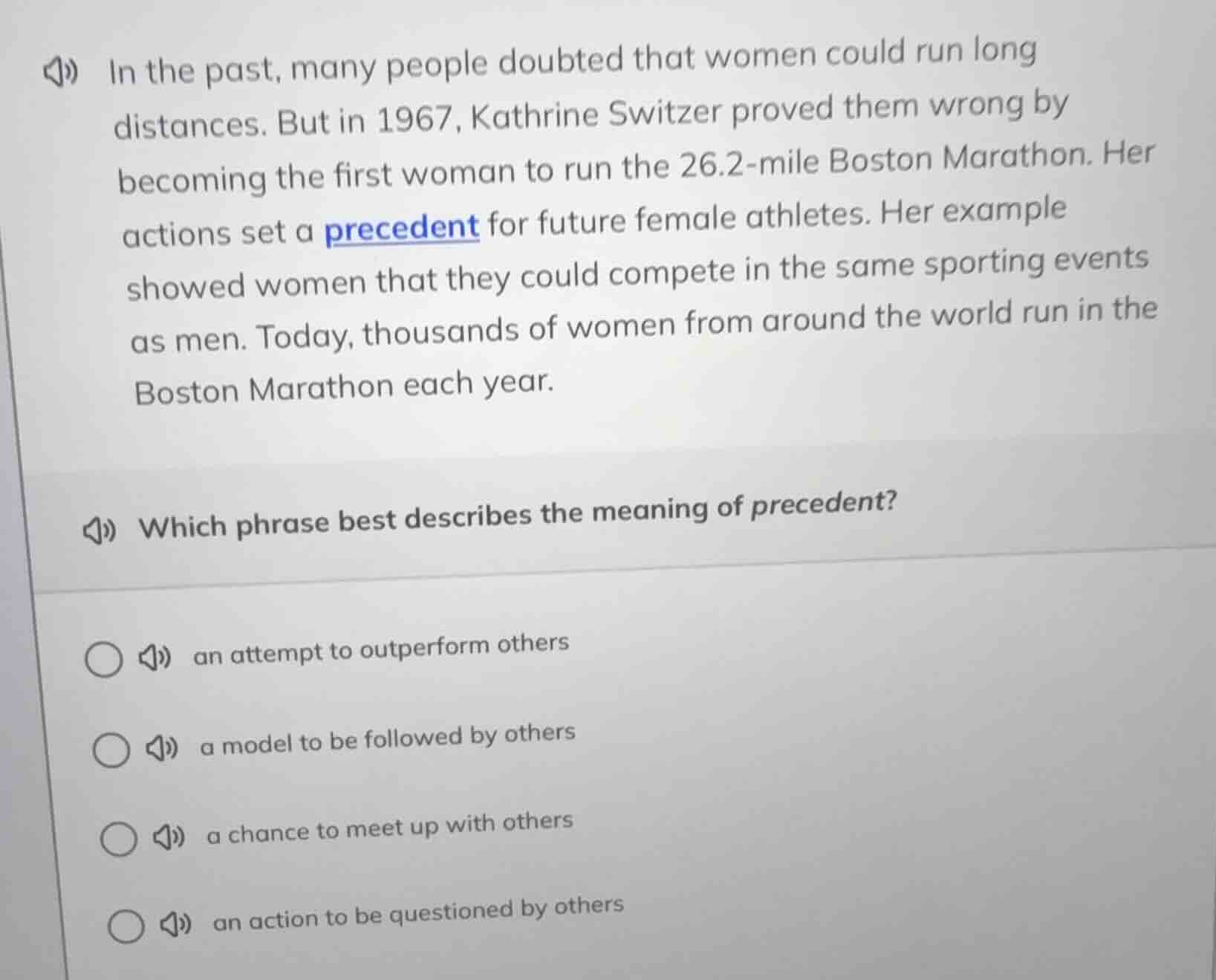 in the past, many people doubted that women could run long distances. b…