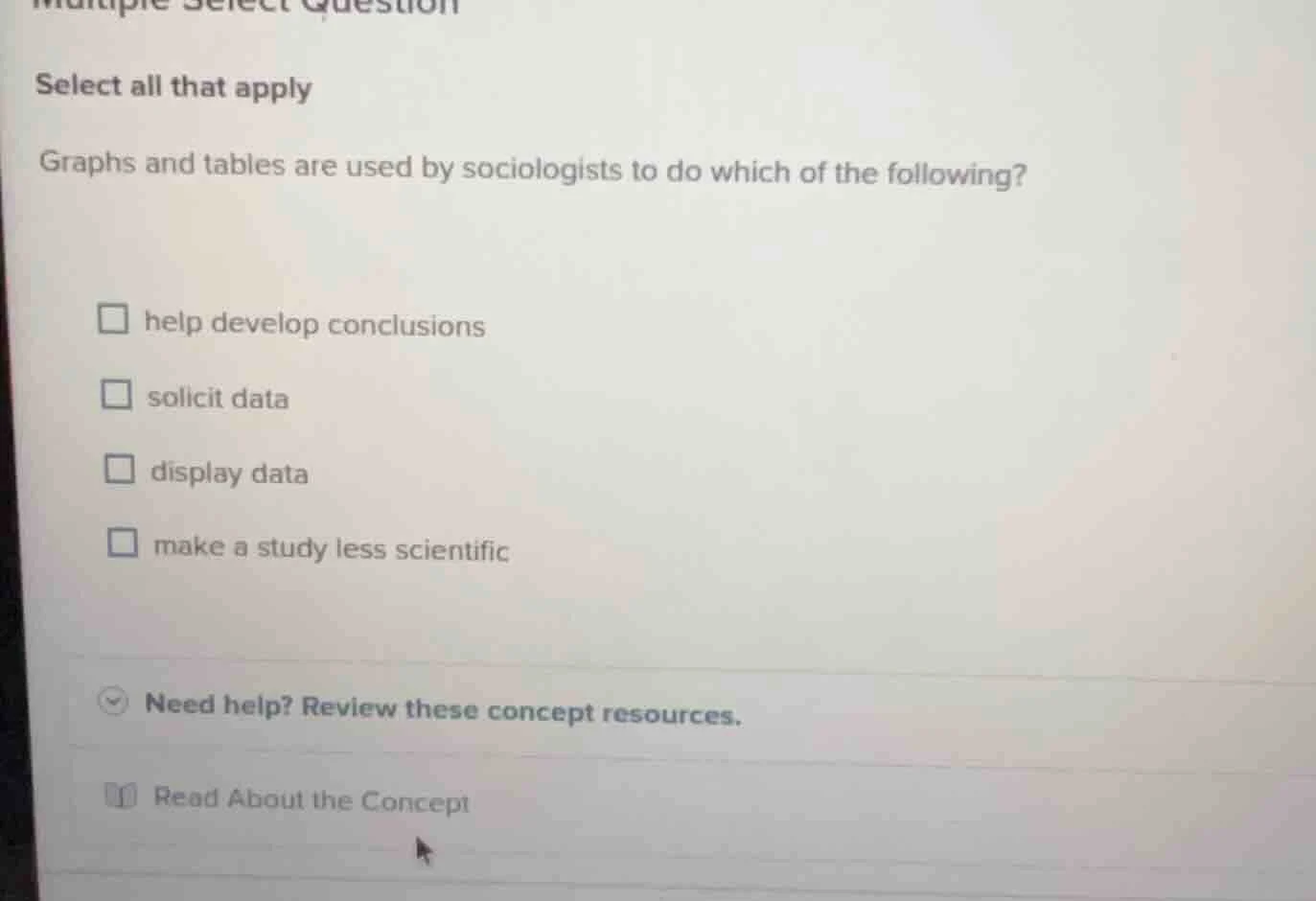 multiple select question select all that apply graphs and tables are us…