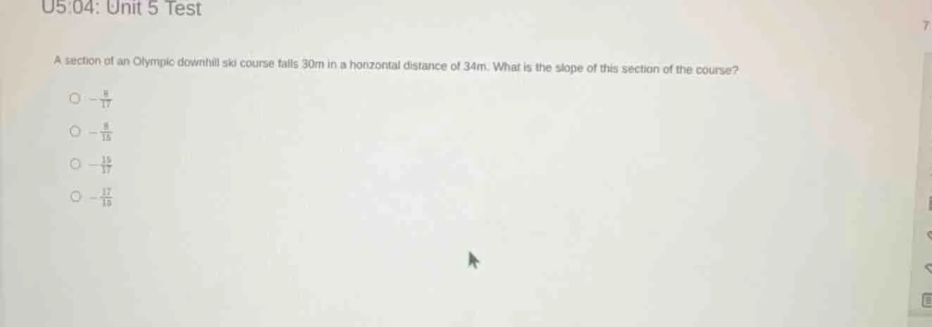 u5:04: unit 5 test a section of an olympic downhill ski course falls 30…