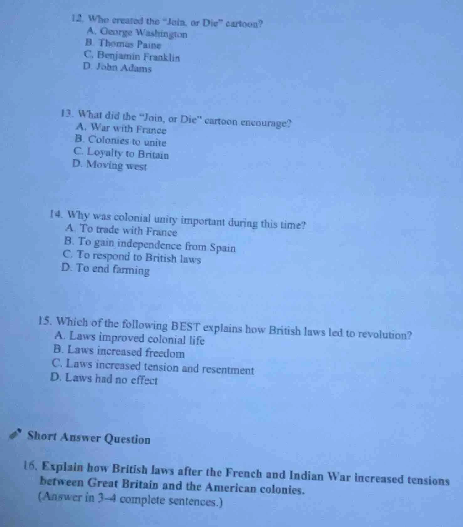 12. who created the \join, or die\ cartoon?a. george washingtonb. thoma…