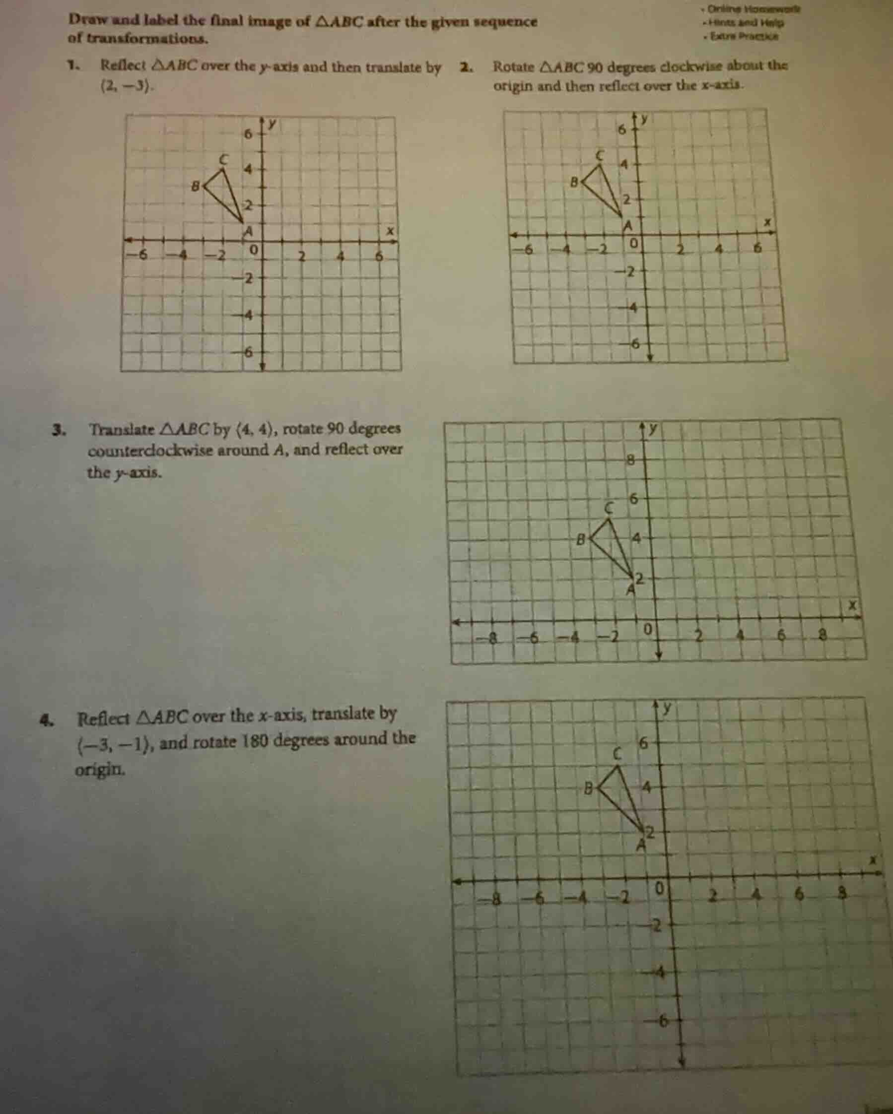 draw and label the final image of $\triangle abc$ after the given seque…