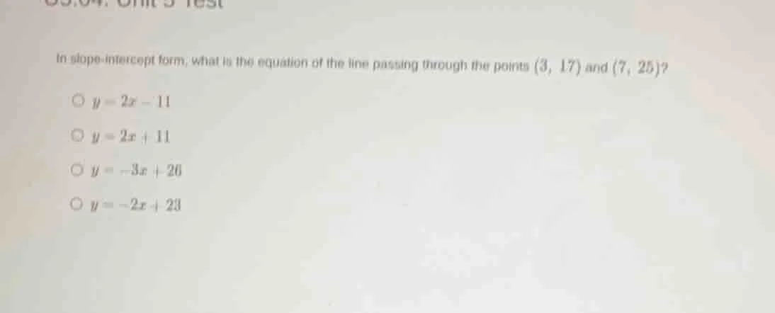 in slope-intercept form, what is the equation of the line passing throu…