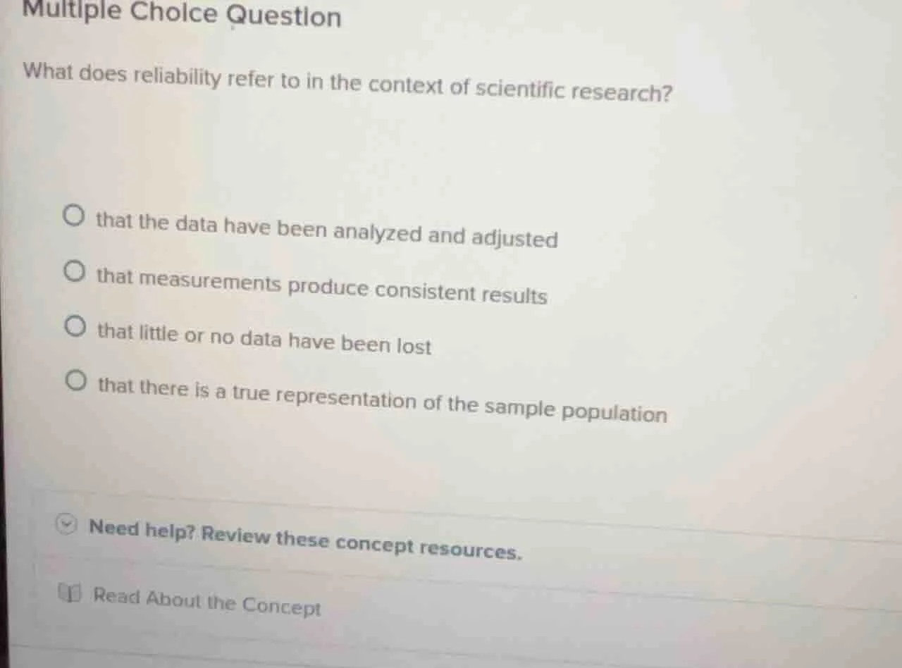 multiple choice question what does reliability refer to in the context …