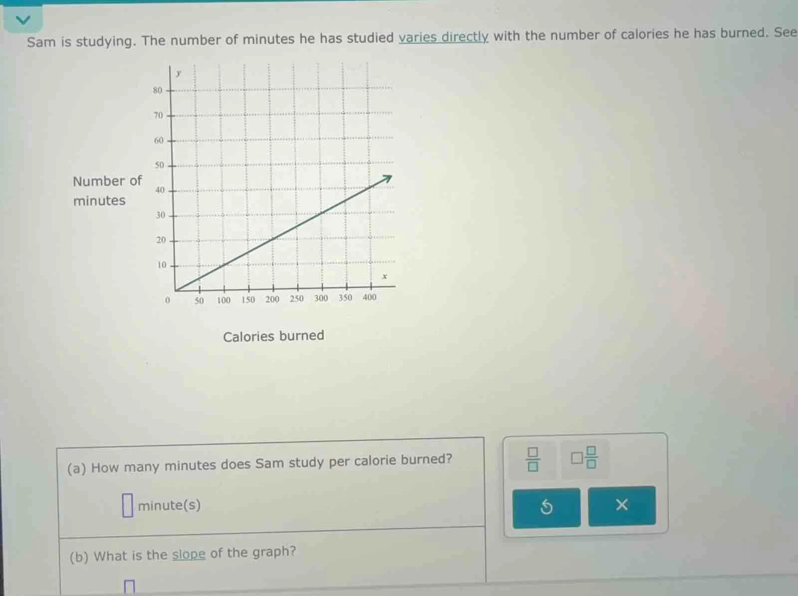 sam is studying. the number of minutes he has studied varies directly w…