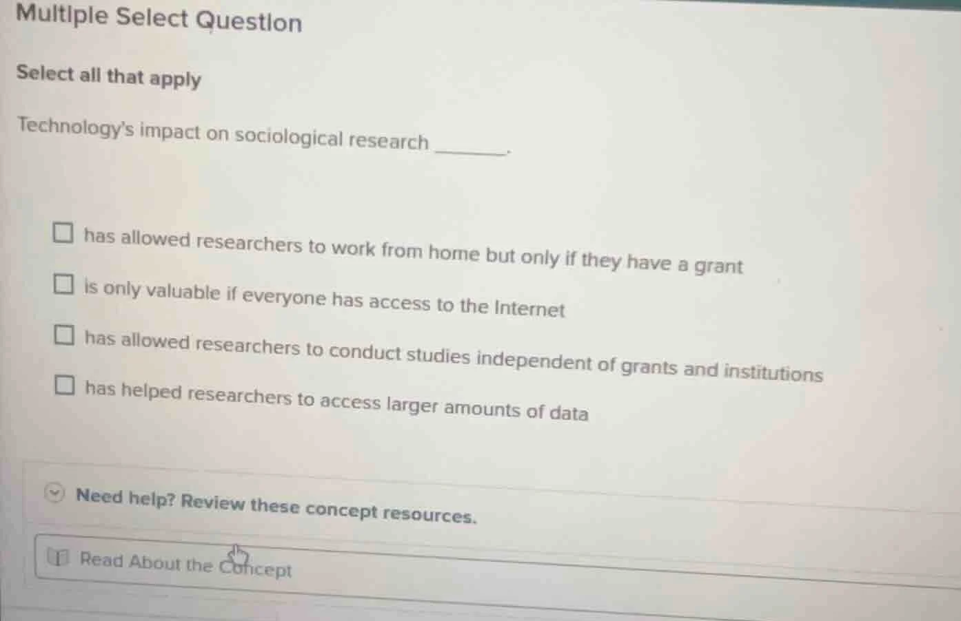 multiple select question select all that apply technologys impact on so…