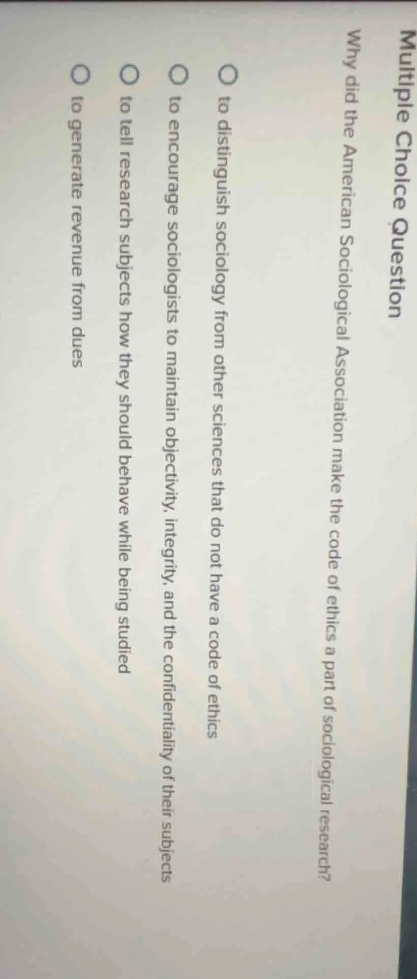 multiple choice question why did the american sociological association …