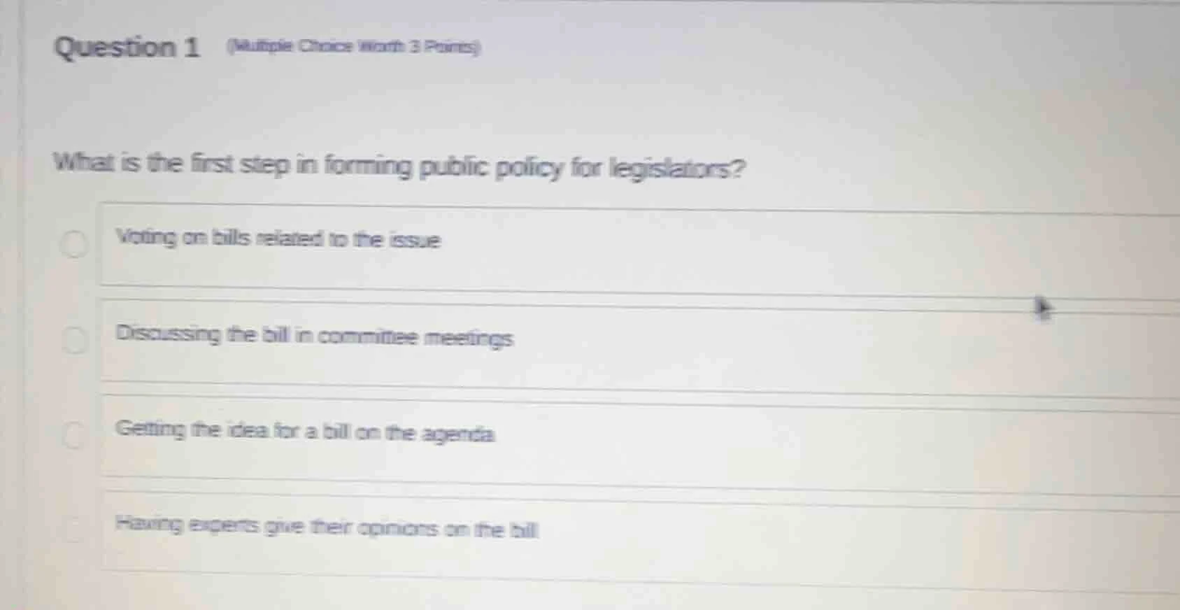 question 1 (multiple choice worth 3 points) what is the first step in f…