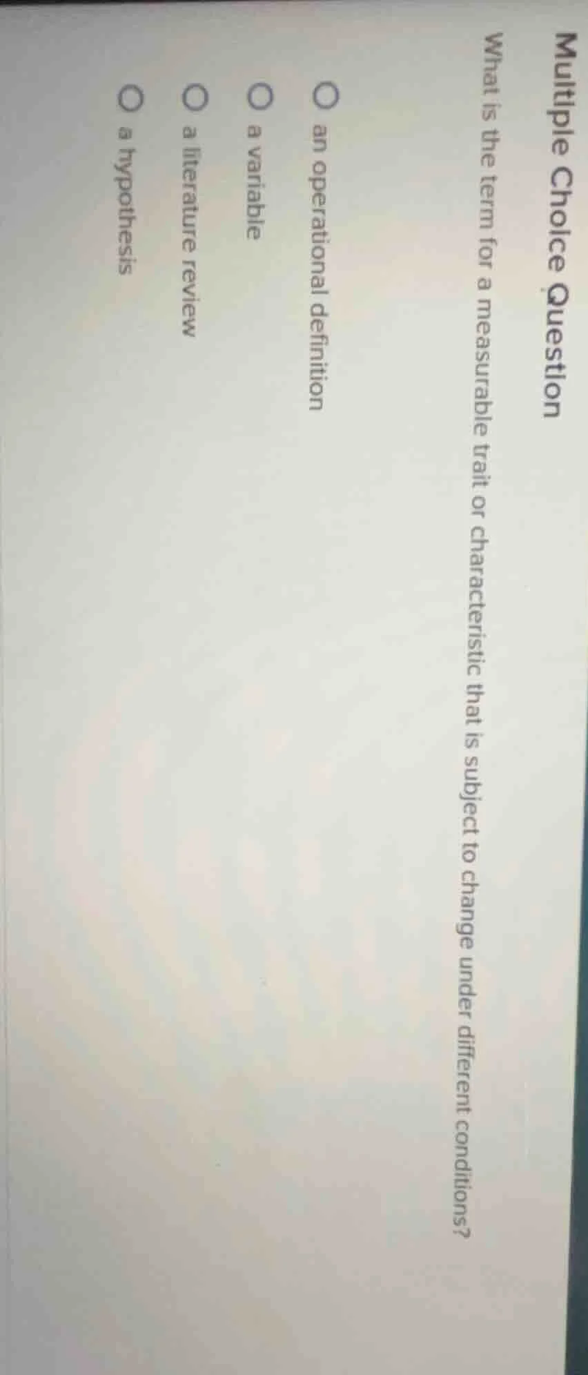 multiple choice question what is the term for a measurable trait or cha…