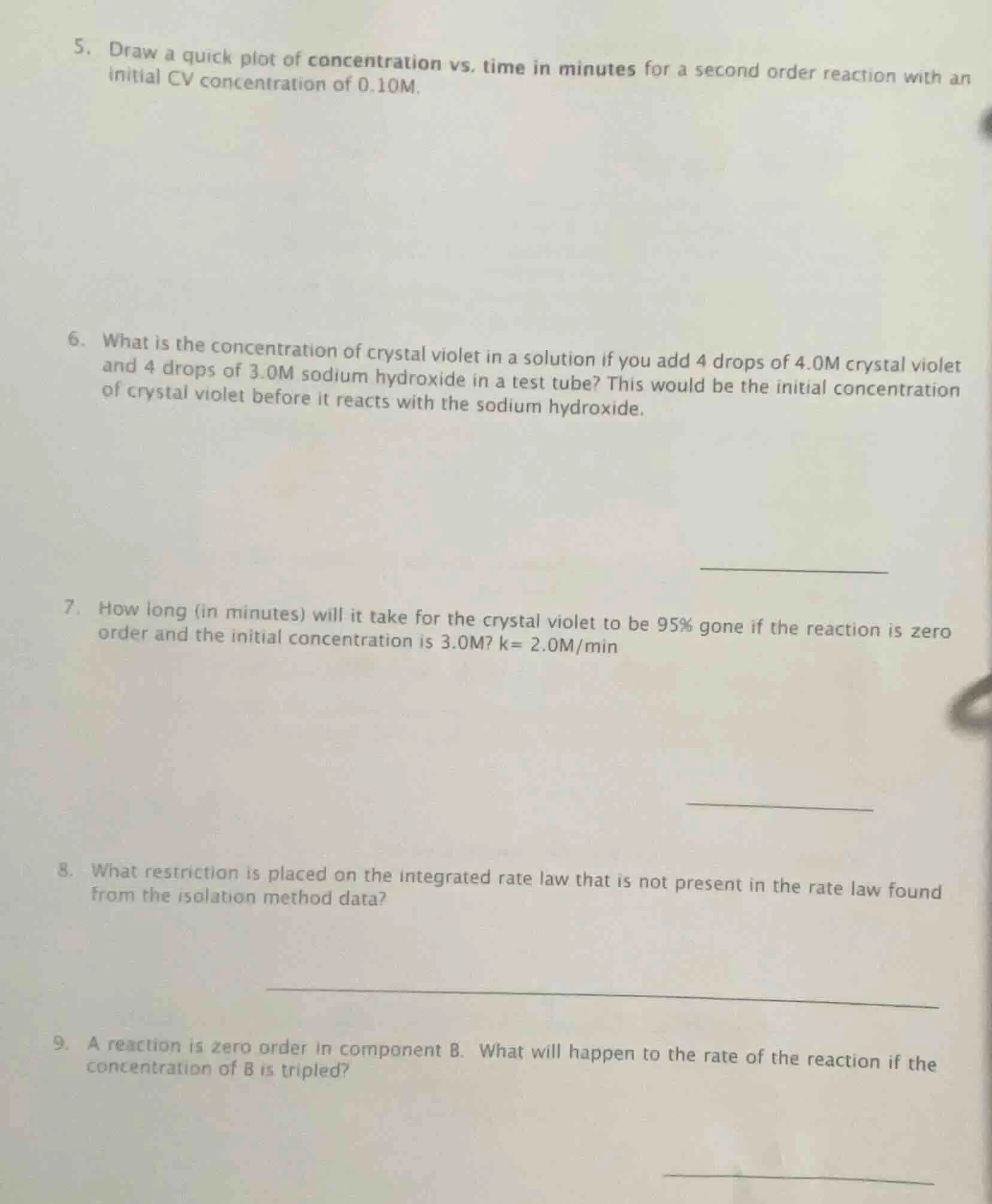 5. draw a quick plot of concentration vs. time in minutes for a second …