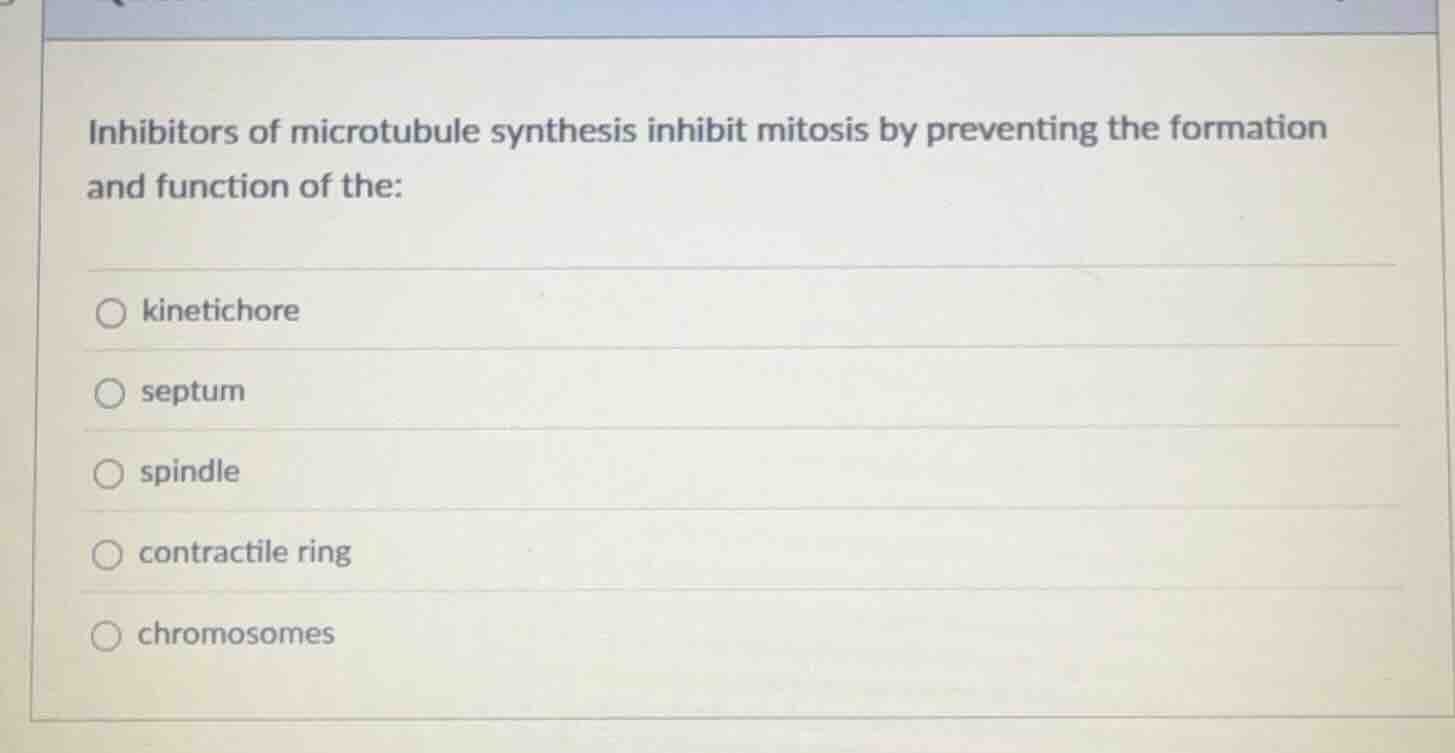 inhibitors of microtubule synthesis inhibit mitosis by preventing the f…